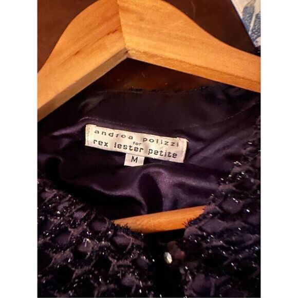 Andrea Polizzi Women Shimmery‎ Cardigan M Purple Open Front Metallic Knit Jacket - Picture 7 of 9